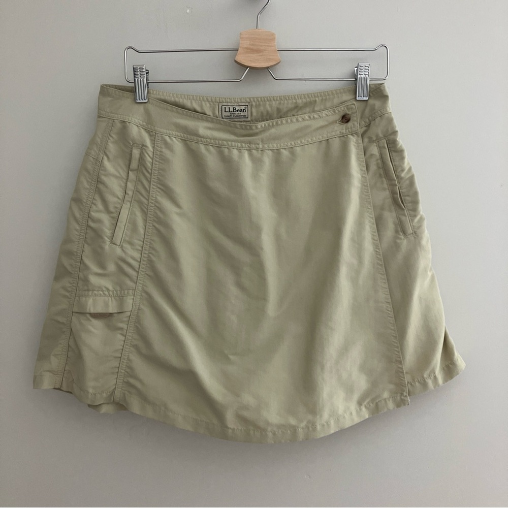 L.L Bean tan khaki skort shorts skirt zip pockets casual golf tennis size 14